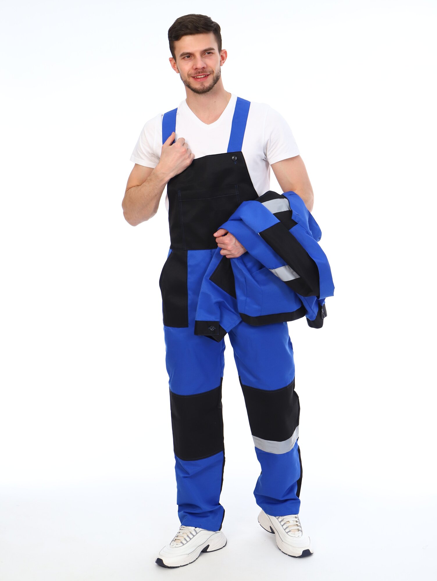Полукомбинезон мужской рабочий, спецовка для ремонта, строительства, дачи, цвет синий/черный, размер 60-62 (182-188)