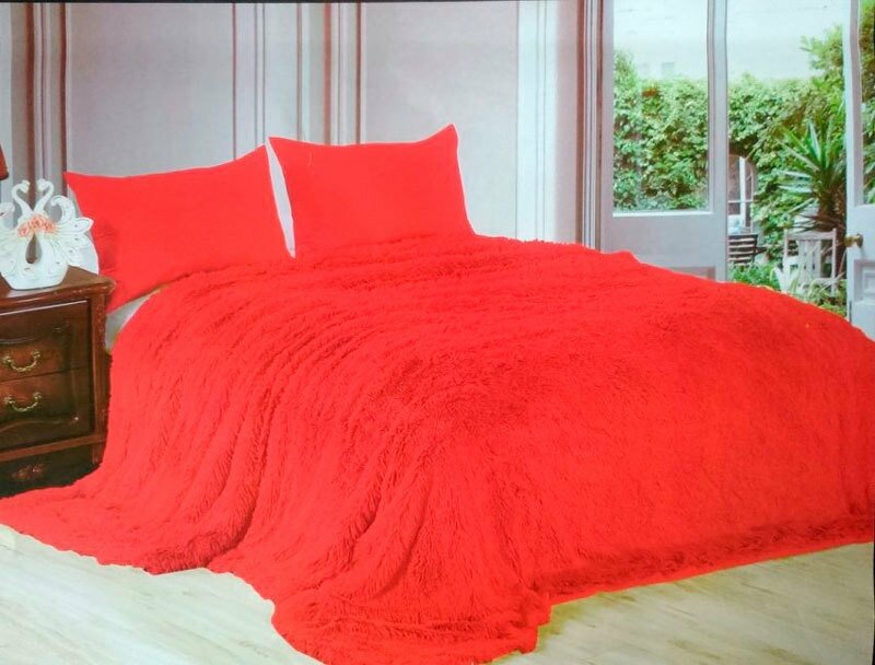 фото Мягкий плед Евро "Мех" LUSNUG, 200x220см, красный