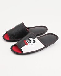Тапочки женские Рапана "Панда" натуральная кожа черно-бело-красные 40 размер