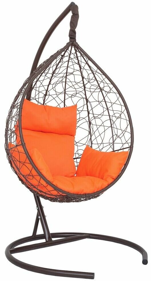 Подвесное кресло-кокон SEVILLA коричневый + каркас (оранжевая подушка) - фотография № 1
