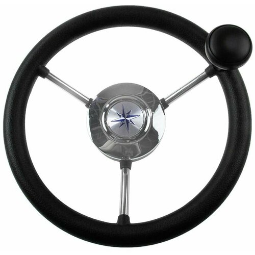 фото Колесо рулевое lipari 280 мм со спинером, обод черный, спицы серебряные volanti luisi