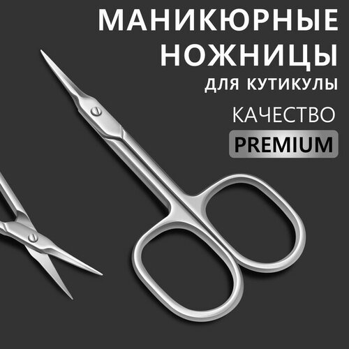 Ножницы маникюрные Premium, для кутикулы, загнутые, узкие, 9,3 см, на блистере, цвет серебристый