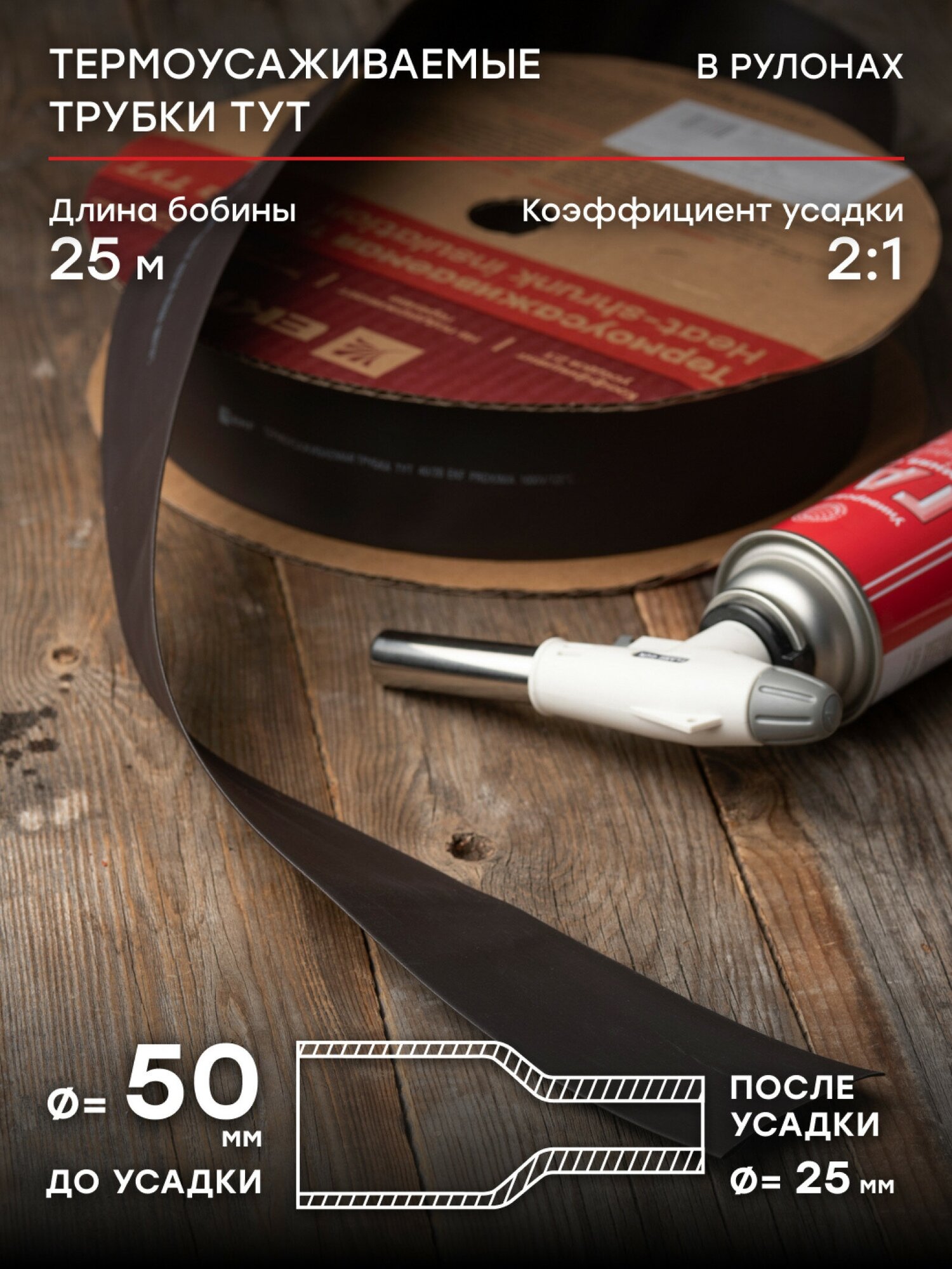 tut-50-b Термоусаживаемая трубка ТУТ 50/25 черная рулон PROxima Упаковка (50 шт.) EKF - фото №2