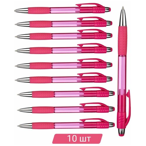 Ручка шариковая Attache Happy, розовый корпус, синяя, масляные чернила 10 штук