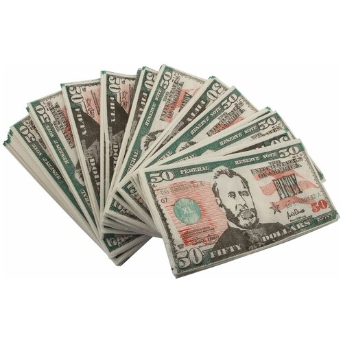 Салфетки Пачка 50 долларов 2-х сл. 33х33см, салфетки бумажные, деньги сувенирные с приколом
