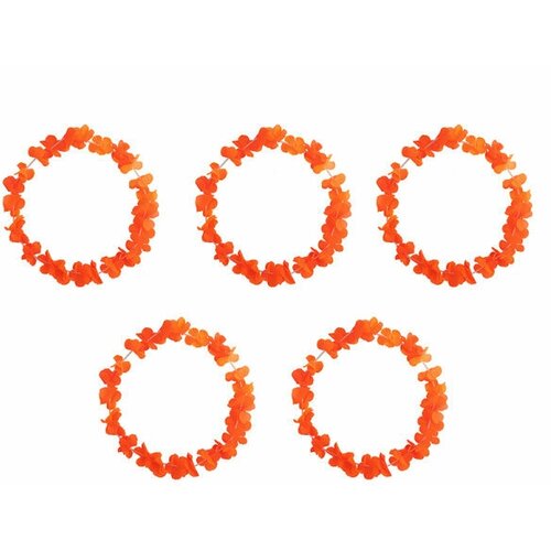 гавайское ожерелье цветочки цвет оранжевый Гавайское ожерелье Цветочки, цвет оранжевый (Набор 5 шт.)