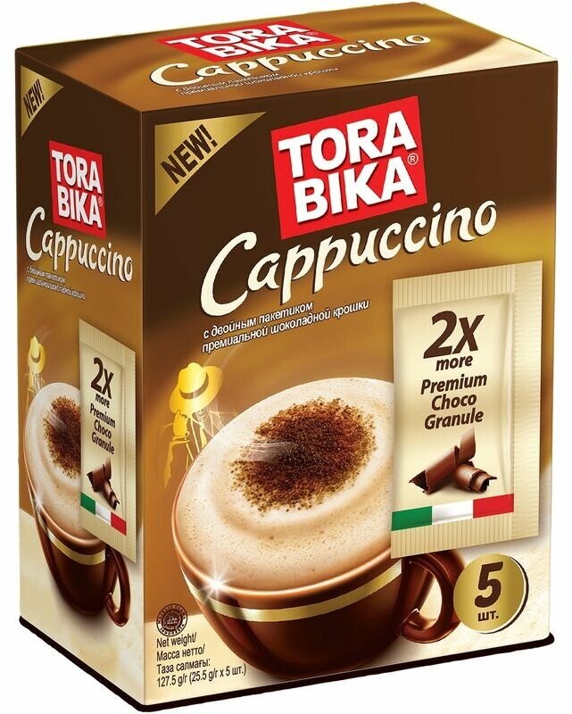 Растворимый кофе Tora bika Cappuccino с шоколадной крошкой, в пакетиках, 5 уп, 125 г