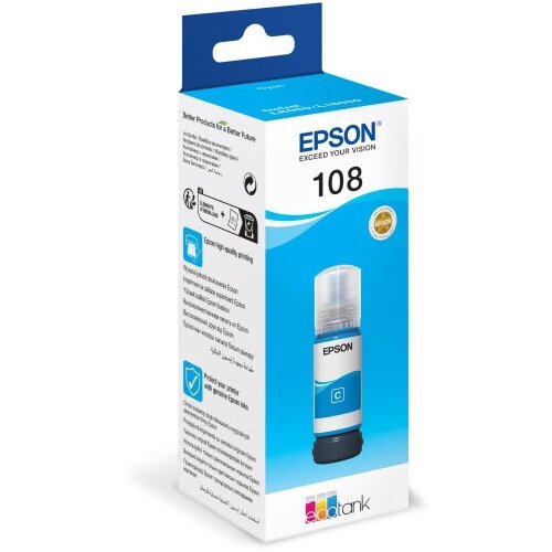 Контейнер с чернилами Epson №108 оригинальный, цвет голубой, 70 мл, для L8050, L18050 контейнер с чернилами epson 108 оригинальный цвет светло голубой 70 мл для l8050 l18050