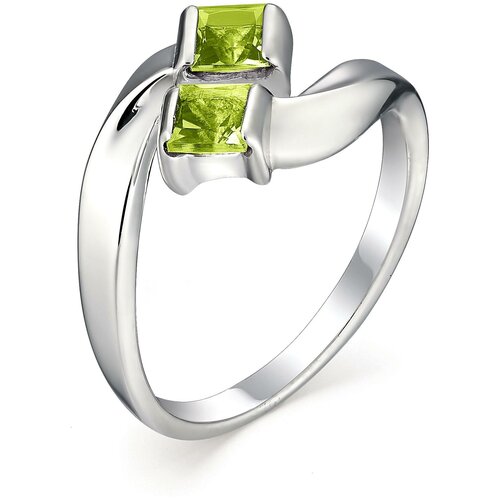 фото Алькор кольцо с 2 хризолитами из серебра 01-0444-00хр-00, размер 16.5