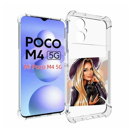 Чехол MyPads девушка-с-черным-щенком женский для Xiaomi Poco M4 5G задняя-панель-накладка-бампер
