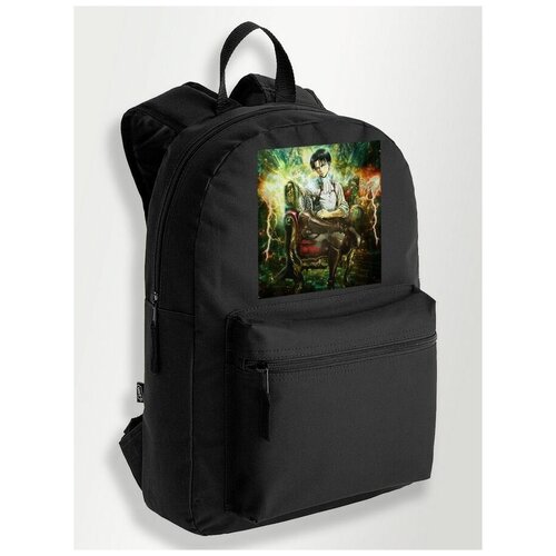 Черный школьный рюкзак с DTF печатью аниме Атака Титанов (Levi Ackerman, Леви, Микаса) - 226