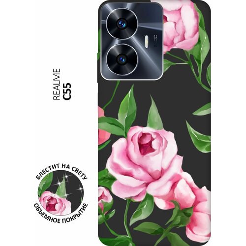 Матовый Soft Touch силиконовый чехол на Realme C55, Рилми С55 с 3D принтом Amazing Peonies черный матовый soft touch силиконовый чехол на realme c55 рилми с55 с 3d принтом tigers черный