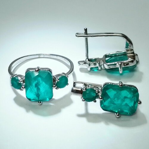 фото Ювелирный комплект : кольцо, серьги, серебро, 925 проба, родирование, турмалин синтетический, размер кольца 19 нет бренда