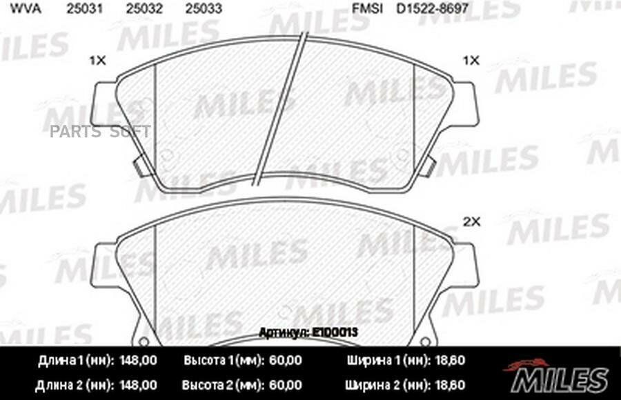 MILES Колодки тормозные CHEVROLET CRUZE/OPEL ASTRA J 15 10- передние SemiMetallic