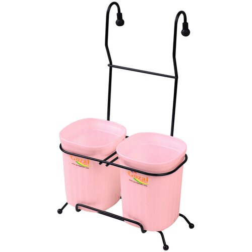 Пластиковая подставка для столовых приборов/ двойной кухонный органайзер для ложек, вилок, ножей №37 - розовый