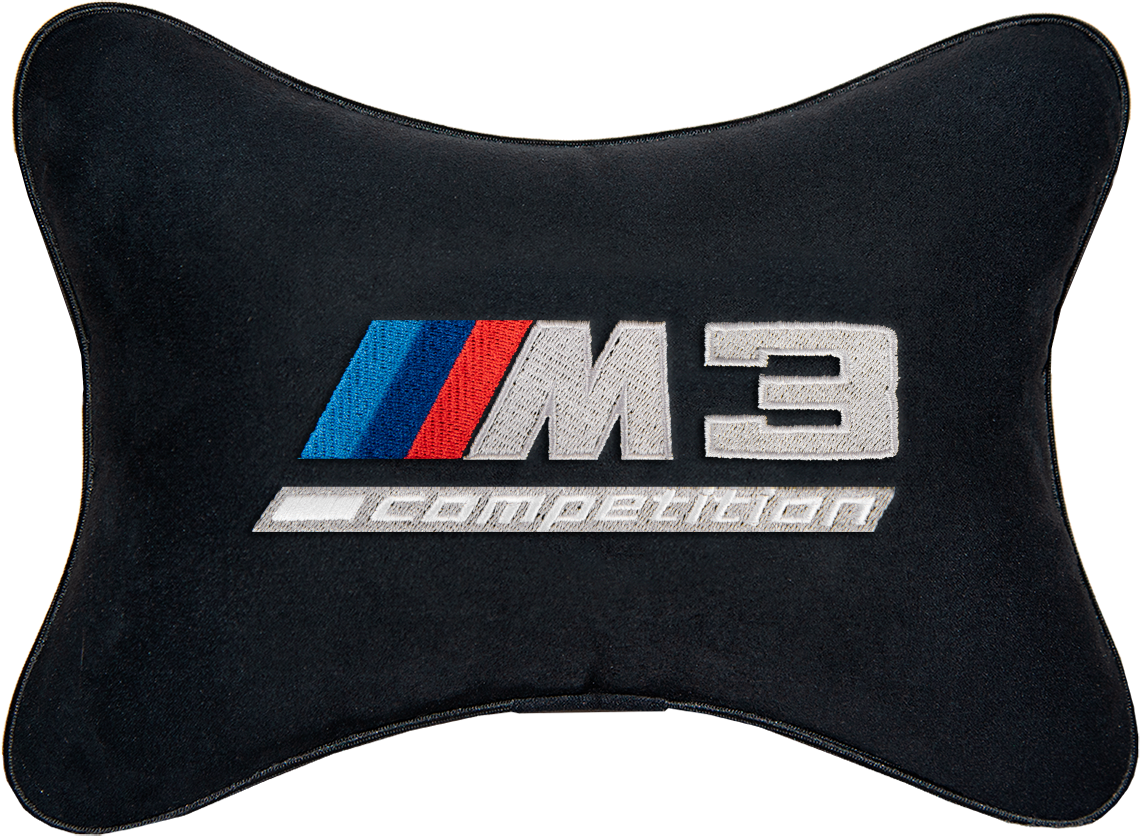 Подушка на подголовник алькантара Black с логотипом автомобиля BMW M3 COMPETITION