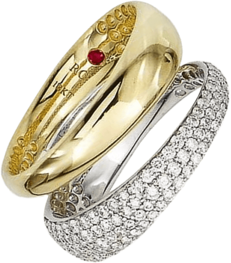 Кольцо Roberto Coin, желтое, белое золото, 750 проба, бриллиант, рубин, размер 17.2