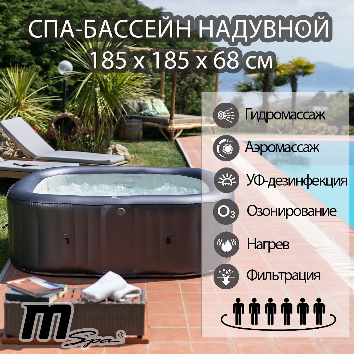 СПА-бассейн ORPC MSpa M-OT061 OTIUM, 185х185х68см, струйный и пузырьковый массаж