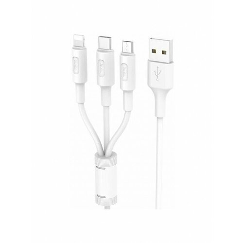 Кабель Hoco X25 microUSB Lightning Type C USB 2 А 1 м PVC оплетка белый дата кабель hoco x1 usb lightning комплект 2 шт 2 1 а 1 м белый