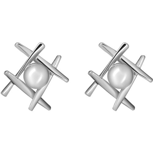 Серьги пусеты Kalinka modern story, размер 30 мм, серебристый