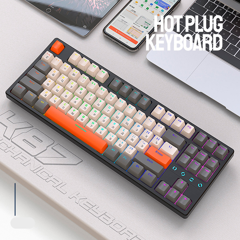 Клавиатура механическая русская Wolf K87 игровая с RGB подсветкой + Hot Swap проводная для компьютера ноутбука Gaming/game keyboard usb светящаяся