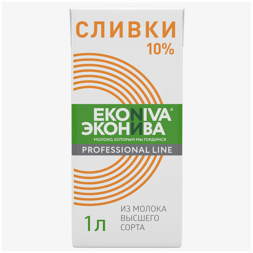 Сливки ЭкоНива ультрапастеризованные Professional Line 10%, 1 кг, 1 л