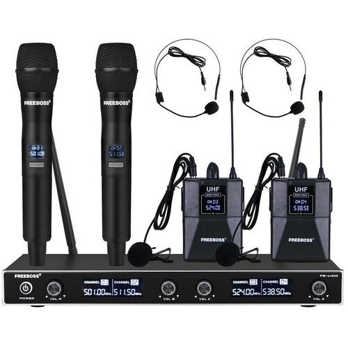 Freeboss FB-U400H2 радиосистема с двумя ручными микрофонами и двумя головными микрофонами