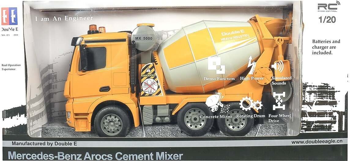 Бетономешалка Mercedez-Benz 1:20 на РУ (свет,звук) в коробке вращение цистерны E528-003 Double Egle - фото №13