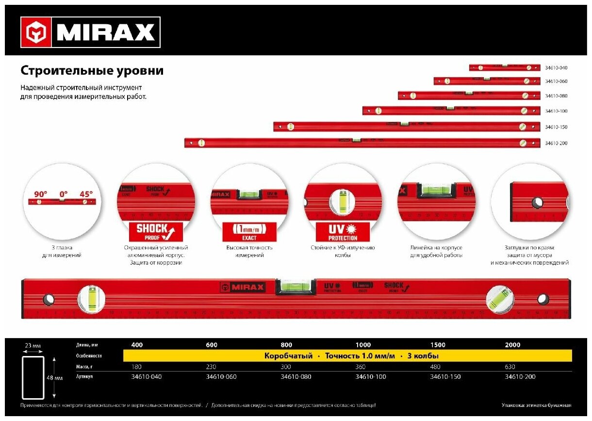 Строительный уровень MIRAX 800 мм (34610-080)