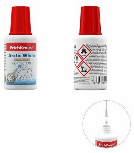 Корректирующая жидкость Arctic White, 20 мл, быстросохнущая, химическая основа, с кисточкой