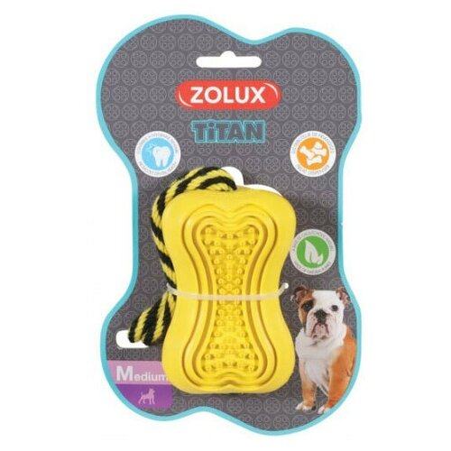 Zolux Игрушка, серия Титан, кость-кормушка с веревкой (желтая), резина, 11,5 см, 4 шт.