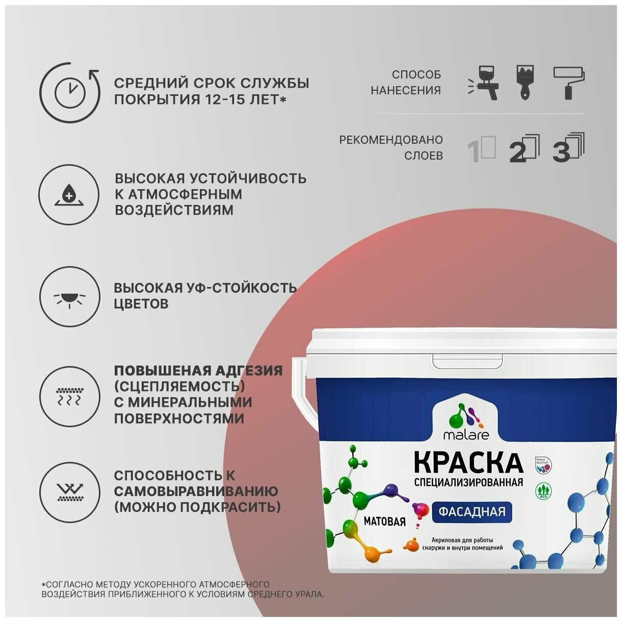 Краска Malare Professional фасадная по дереву, бетону и штукатурке, для камня и кирпича, без запаха, матовая, темно-серый, (1л - 1.3кг) - фотография № 2