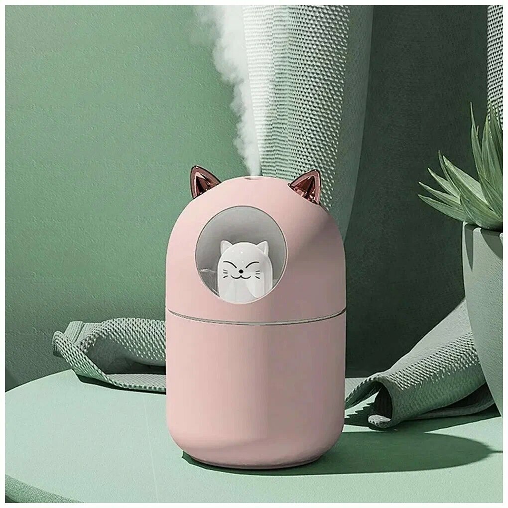 Котик-увлажнитель воздуха с подсветкой и функцией ночника Розовый - фотография № 7
