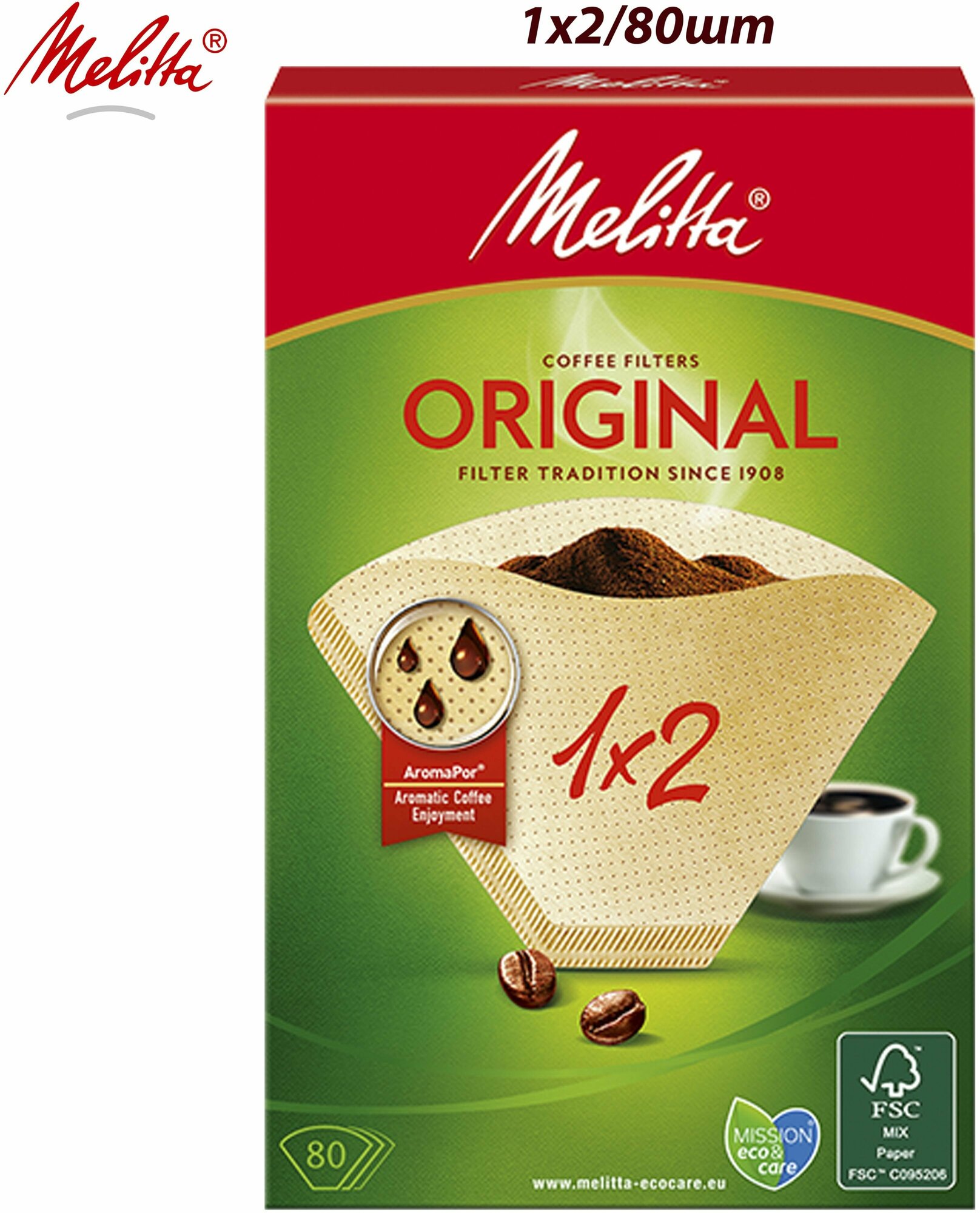 Melitta Original, Brown фильтры для заваривания кофе, 1х2/80