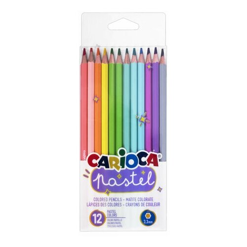 Карандаши цветные пастельные CARIOCA Pastel 12 цветов шестигранные заточенные ПВХ чехол, 2 шт