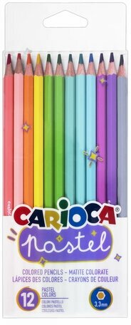 Карандаши цветные пастельные CARIOCA "Pastel", 12 цв, шестигранные, заточенные, ПВХ чехол, 43034