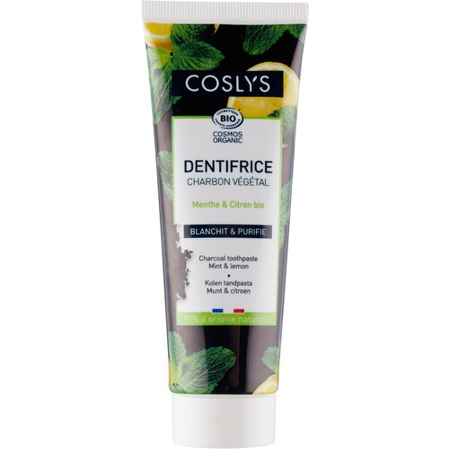 Зубная паста Coslys Dentifrice Charbon Végétal, мята-лимон, 100 мл, 100 г