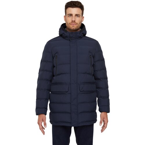 Куртка GEOX, демисезон/зима, силуэт прямой, карманы, капюшон, ветрозащитная, размер 48, синий