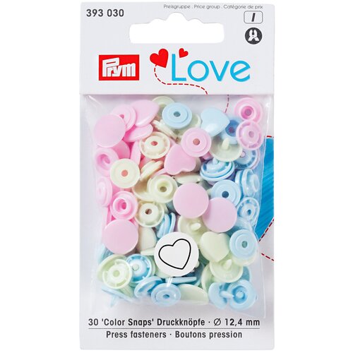 Кнопки Prym Кнопки непришивные Love - Color Snaps сердце (3930**) 12 мм, 30 шт., розовый/нежно-зеленый/голубой кнопки prym кнопки непришивные love джерси 390700 390701 390703 8 мм 21 шт салатовый зеленый темно зеленый