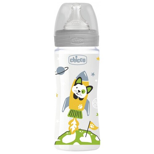 Бутылочка для кормления Chicco Well-Being Boy Colors 4 мес.+,силиконовая соска быстрый поток, РР, 330мл./бутылка для кормления/для путешествий/бутылочка детская с соской/детская бутылка/для новорожденных/ бутылка для воды детская