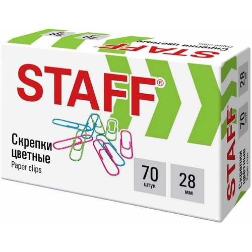 Скрепки STAFF 28 мм, цветные, 70 штук, 271708