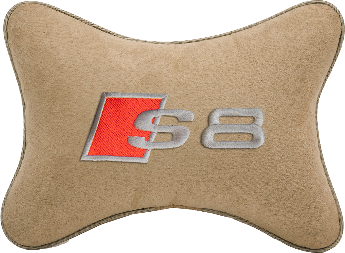 Подушка на подголовник алькантара Beige с логотипом автомобиля AUDI S8