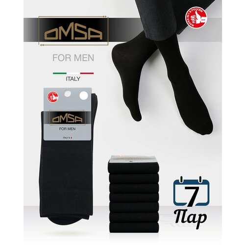 фото Мужские носки omsa, 7 пар, классические, нескользящие, размер 45-47 (29-31), черный