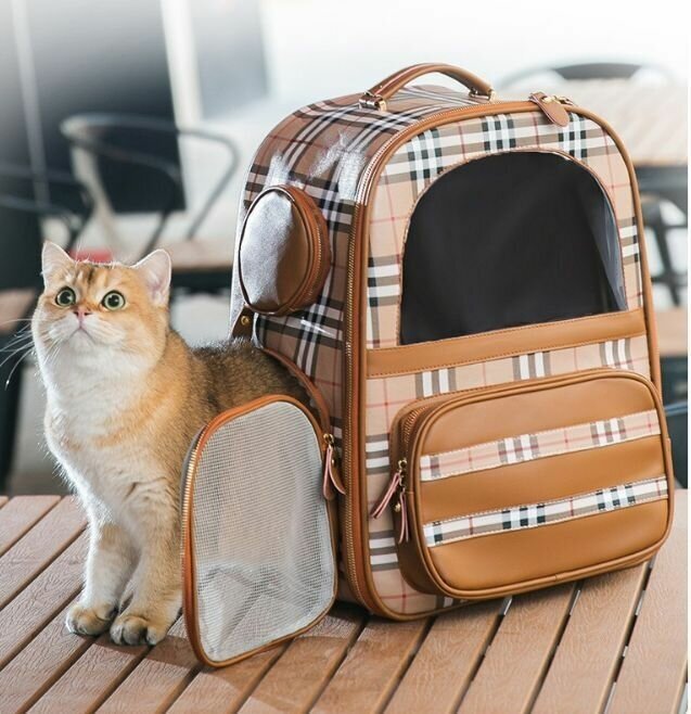 Рюкзак переноска из натуральной кожи для кошек и собак с дышащими отверстиями - фотография № 5