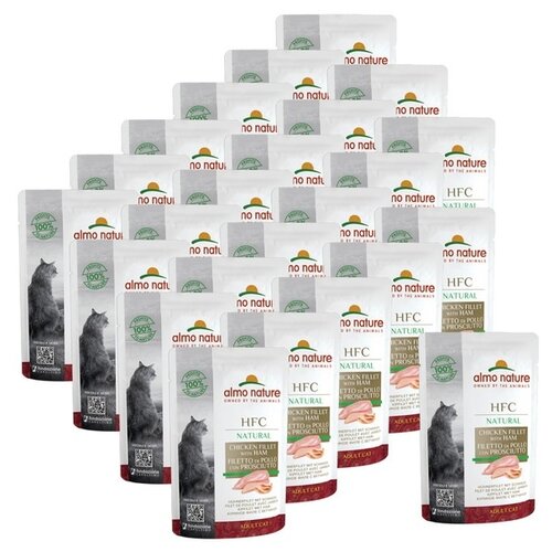 Влажный корм для кошек Almo Nature Classic HFC Raw Pack, с куриным филе, с ветчиной 24 шт. х 55 г (кусочки в соусе) almo nature консервы almo nature консервы паучи для кошек куриное филе 90% мяса 24 шт