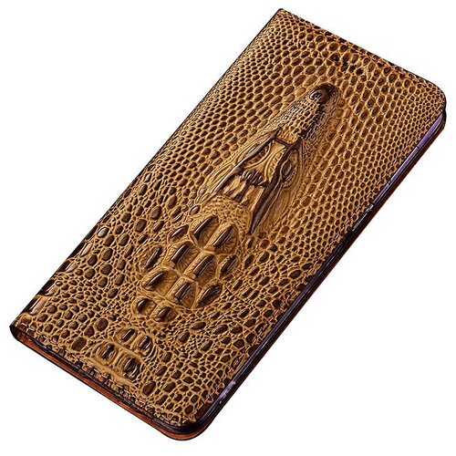 фото Чехол-книжка mypads premium для vivo y85 / vivo v9/ v9 youth/ vivo z1 из натуральной кожи с объёмным 3d рельефом головы кожи крокодила роскошный эксклюзивный темно-коричневый