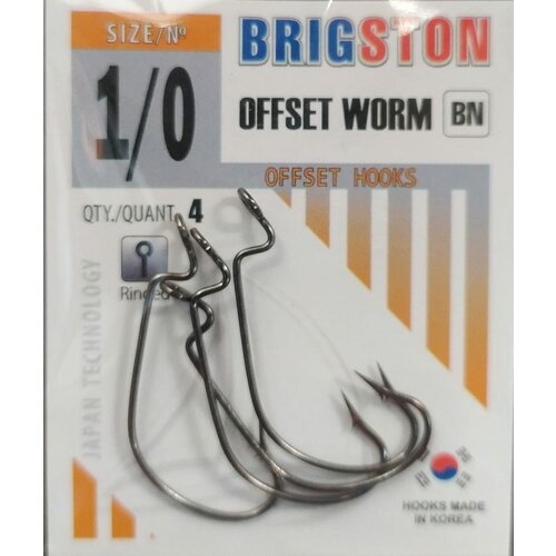 Рыболовные офсетные крючки Brigston Offset Worm (BN) №1\0 упаковка 4 штуки