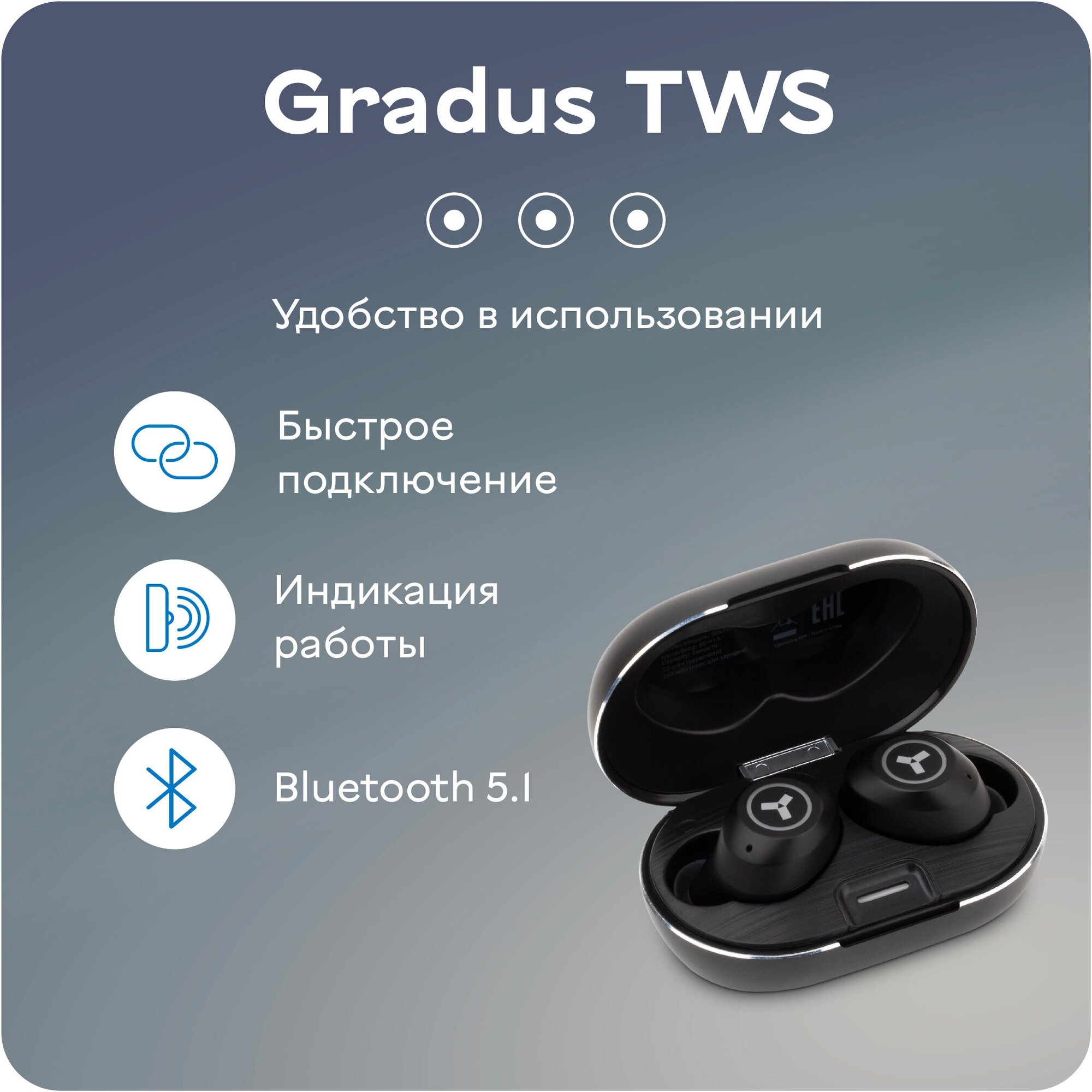 Беспроводные наушники Accesstyle Gradus TWS, black