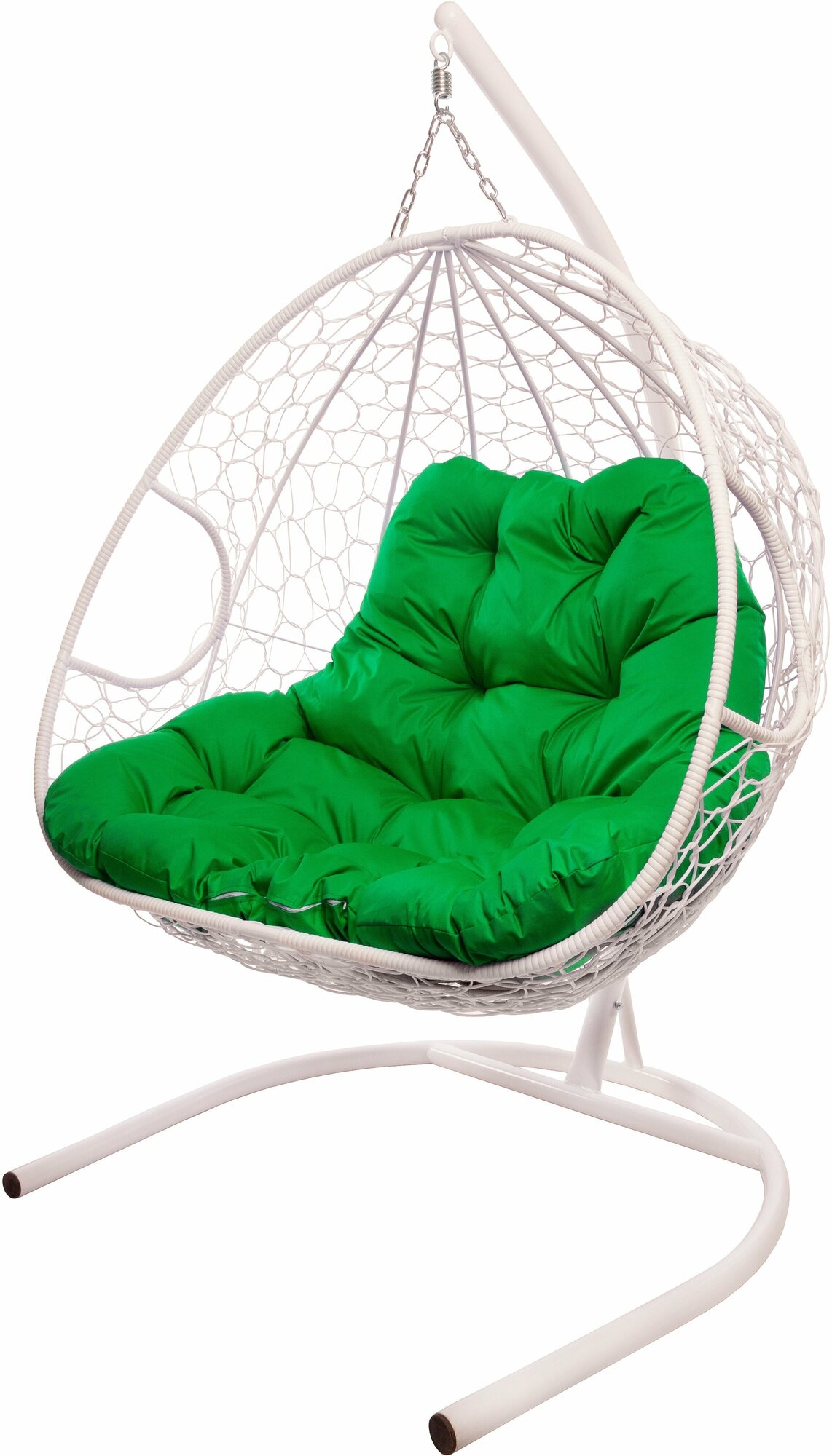 Двухместное кресло M-GROUP Для двоих с ротангом, 128х186 см, до 160 кг белое с зеленой подушкой