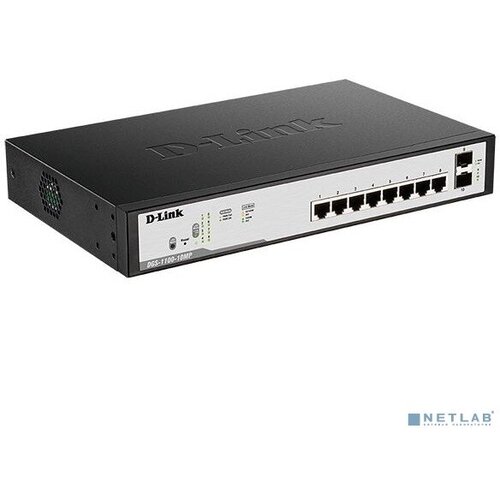 D-Link SMB Сетевое оборудование D-Link DGS-1100-10MPV2/A3A Настраиваемый L2 коммутатор с 8 портами 10/100/1000Base-T и 2 портами 1000Base-X SFP (8 портов PoE 802.3af/at, PoE-бюджет 130 Вт)